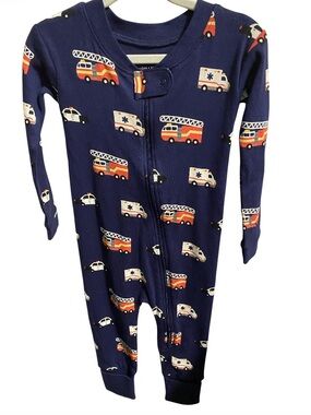 Monica & Andy Navy Firetruck & Vehicles One-Piece Pajamas NWOT SZ 9-12 mths